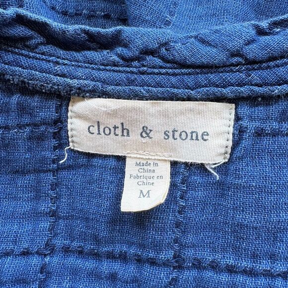Cloth & Stone Chambray Tunic Dress Frayed Hem Quilted Check Pockets Size Medium - Picture 6 of 7